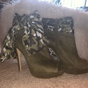 Army Green Peep Toe booties